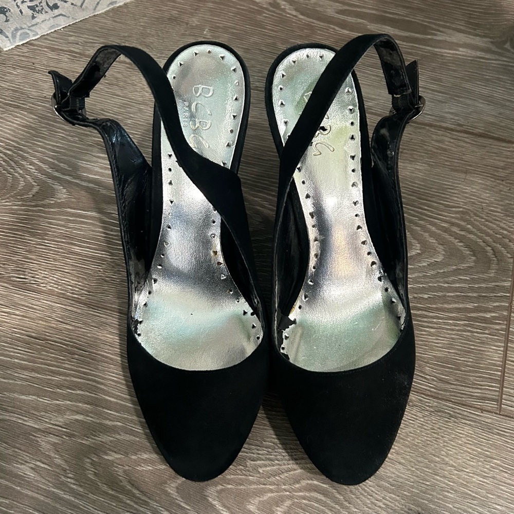 BCBG black velvet heels.